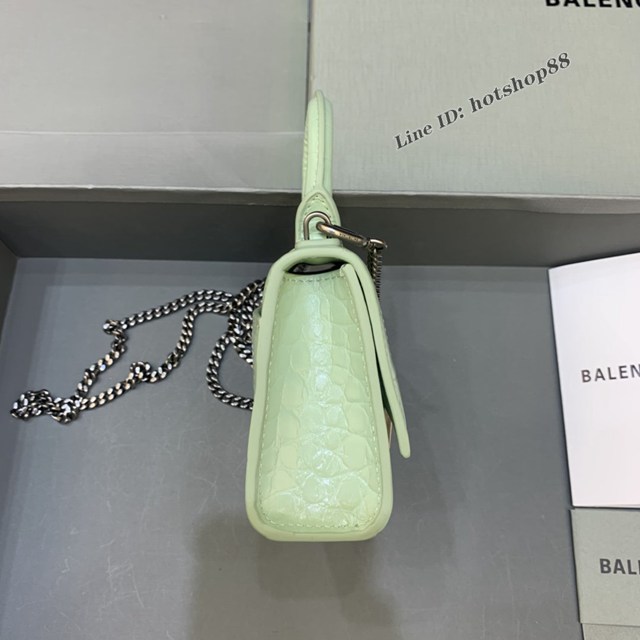 Balenciaga專櫃爆款mini Hourglass沙漏包 巴黎世家鱷魚紋薄荷綠色超迷你號手提肩背女包 fyj1549